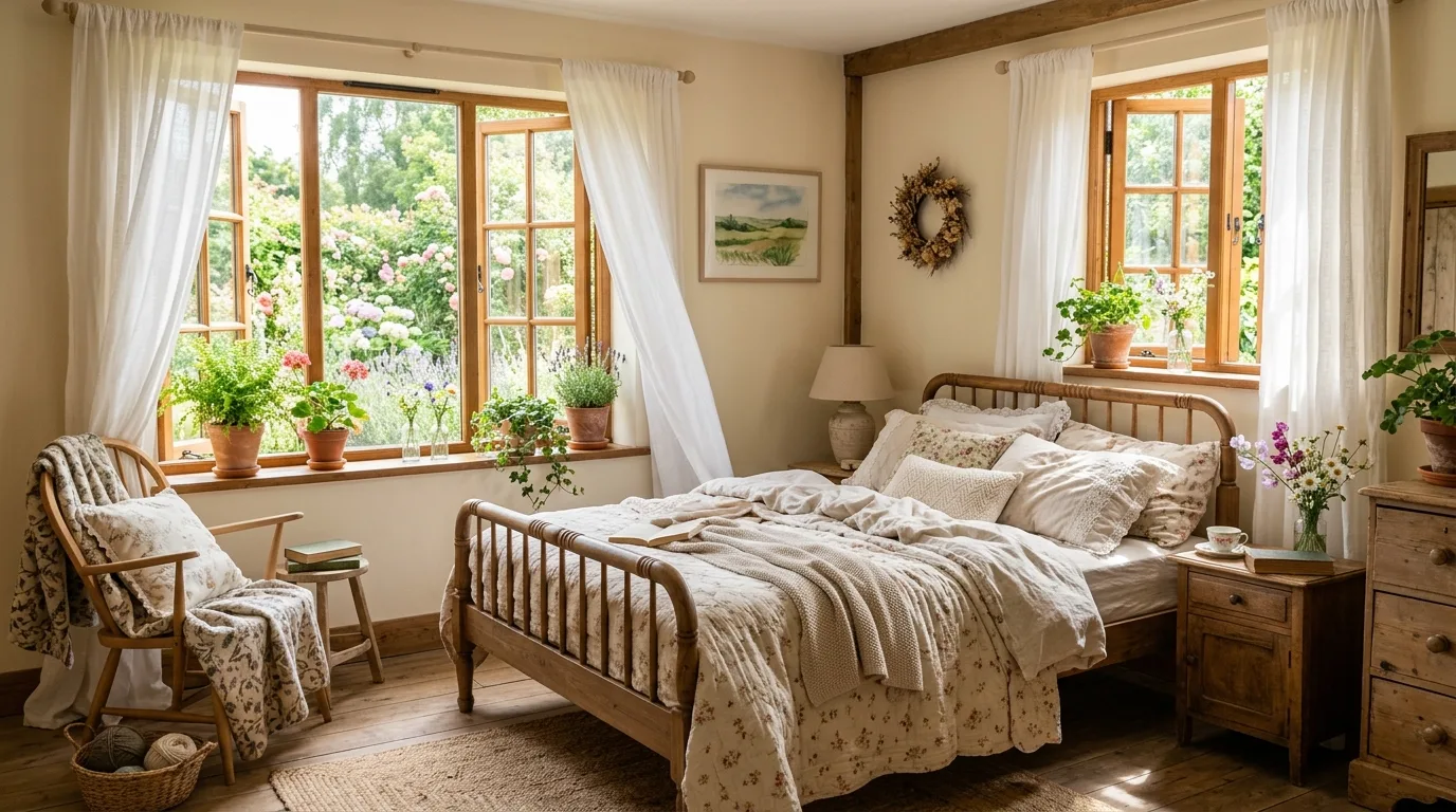 Style with objects that feel collected over time inspiration for a cottagecore bedroom.